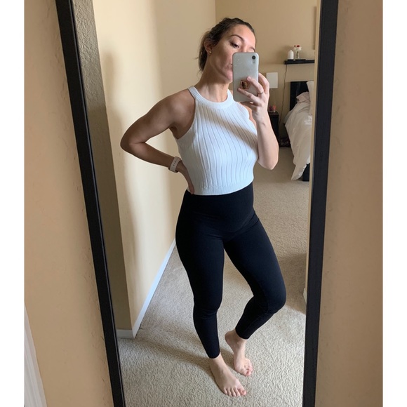 White Halter Ribbed Knitted Crop Top - Picture 5 of 7